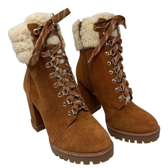 Gianni Bini Sight See Suede Shearling Lug Sole Booties Size 6.5 Hiker Platform - Picture 3 of 11